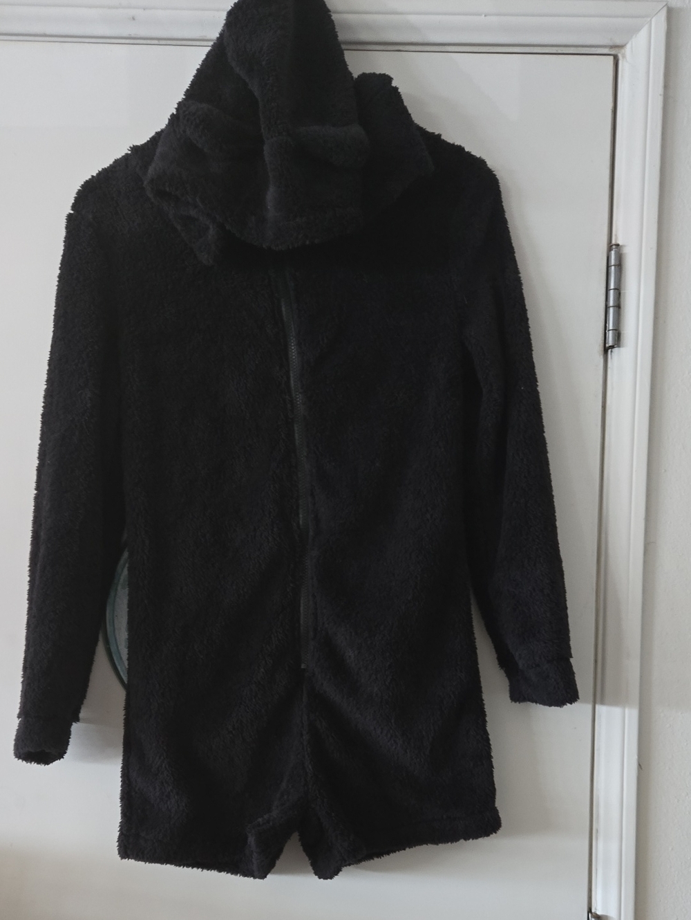 Black Plush Hooded Women's Onesie With Bear Ears - Cozy Winter     Never Worn